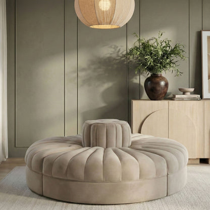 Rummi - Round Velvet Performance Fabric Upholstered 4 Piece Modular Sofa