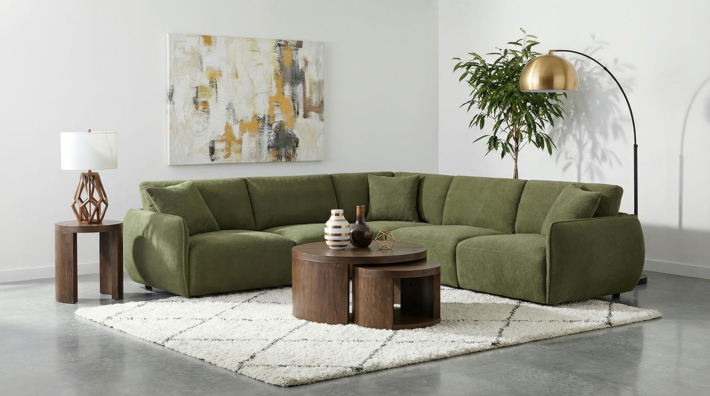 Elysia 5-piece Fabric Upholstered Modular Sectional Sofa Green