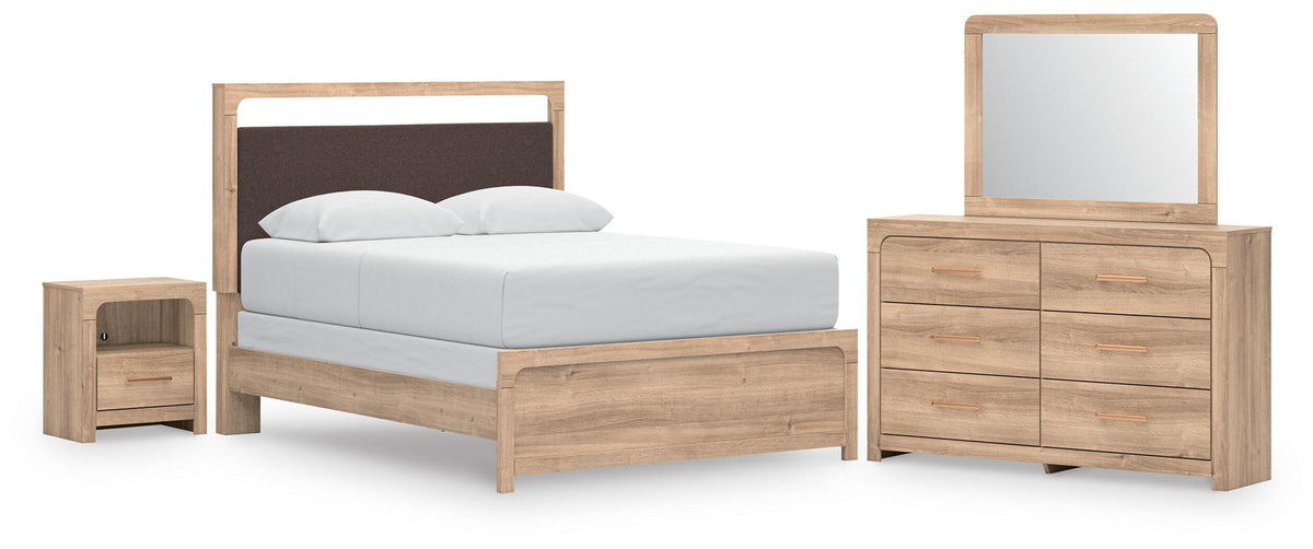 Kinlanni - 4 Pc. - Queen Panel Bed, Dresser, Mirror And Nightstand - Tan