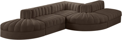 Rummi - Rounded Velvet Performance Fabric Upholstered 5 Piece Modular Sectional