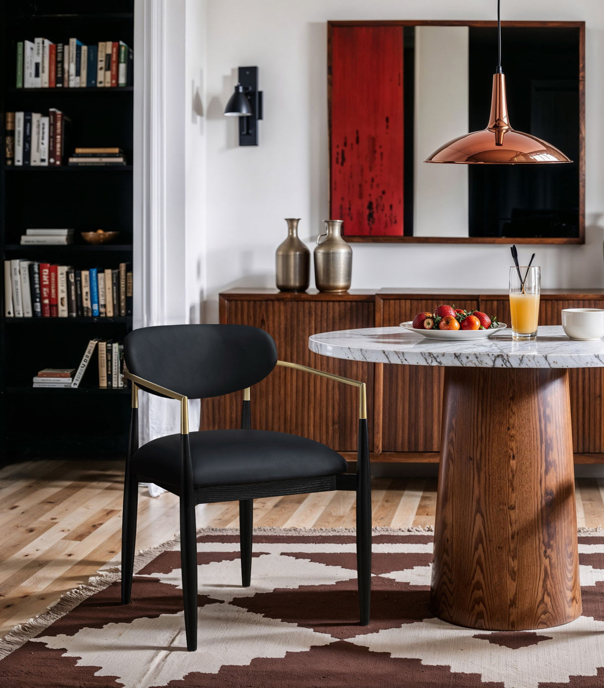 Riccio - Faux Leather Dining Arm Chair (Set of 2) - Black And Gold Frame