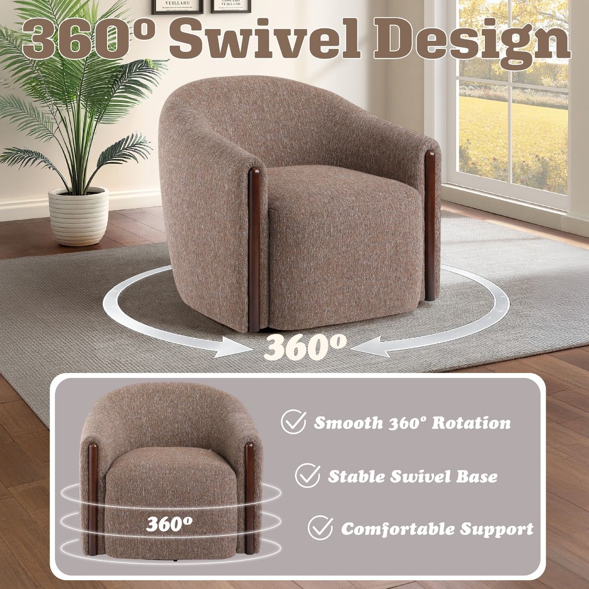 Ballona - Accent Chair With Swivel - Brown Chenille