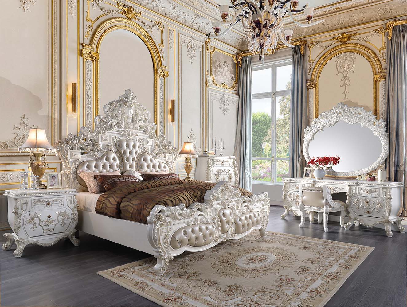Vanaheim - Eastern King Bed - Beige Synthetic Leather & Antique White