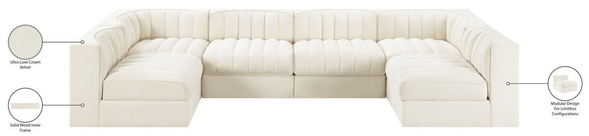 Rummi - Armless Velvet Performance Fabric Upholstered 6 Piece Modular Sectional