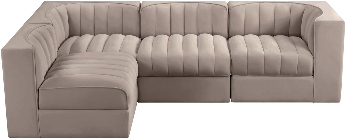 Rummi - Velvet Performance Fabric Upholstered 4 Piece Modular Sectional