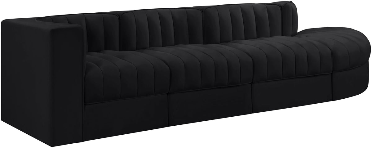 Rummi - Velvet Performance Fabric Upholstered 4 Piece Modular Sectional With Reverse Corner Chair