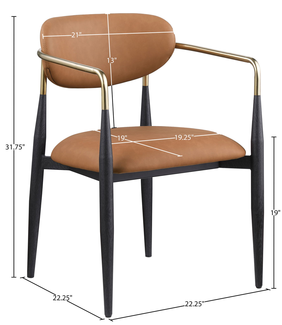 Ronda - Vegan Leather Upholstered Dining Arm Chair - Black Legs
