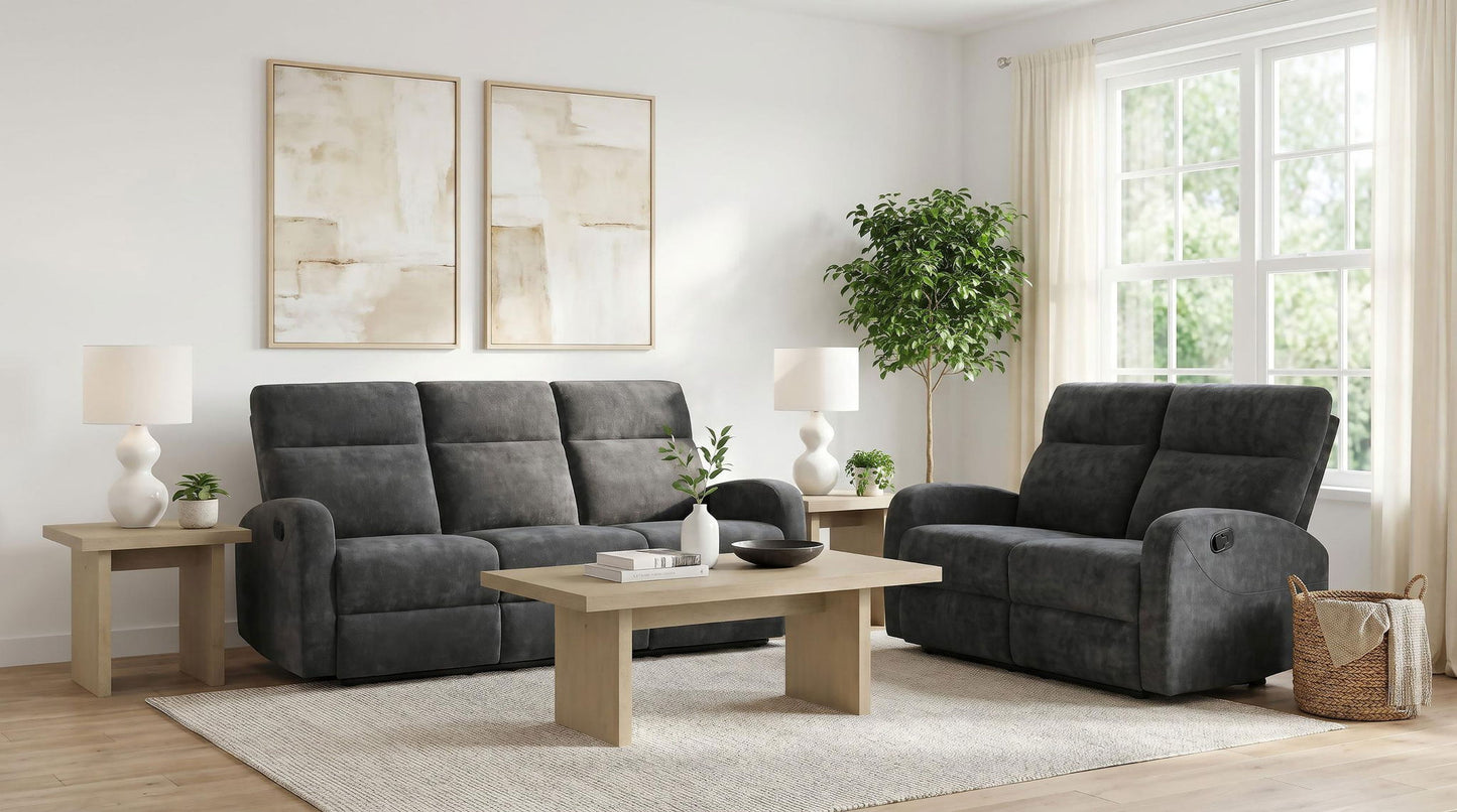 Hamilton 2-piece Chenille Manual Reclining Sofa Set Charcoal Grey