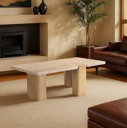 Ravenna - Genuine Fabric Travertine And Oak Wood Table