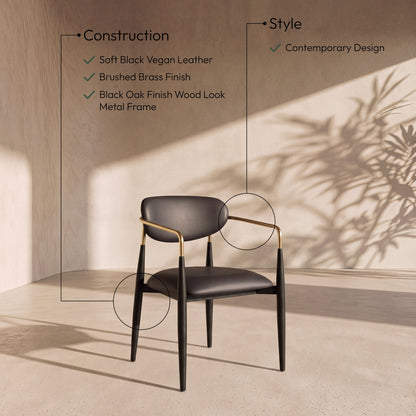 Ronda - Vegan Leather Upholstered Dining Arm Chair - Black Legs