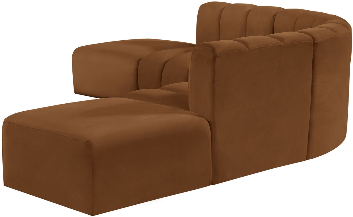 Arc - Velvet 6 Piece Corner Modular Sofa - Saddle