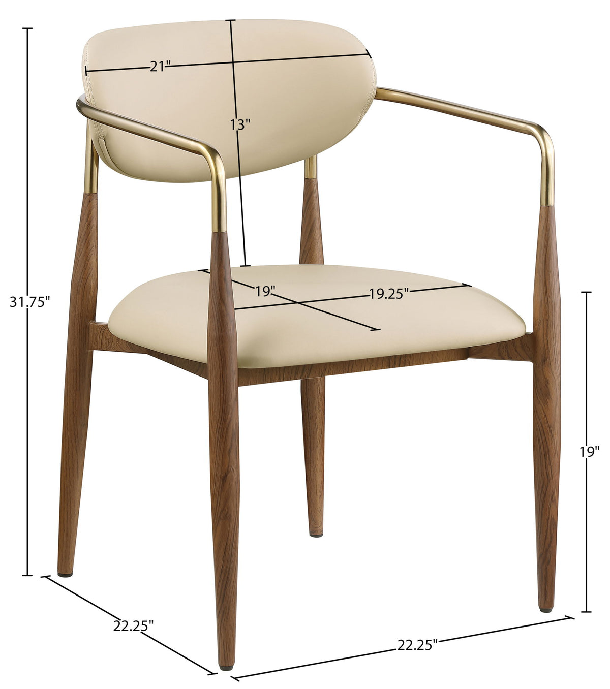 Ronda - Vegan Leather Upholstered Dining Arm Chair - Walnut Legs