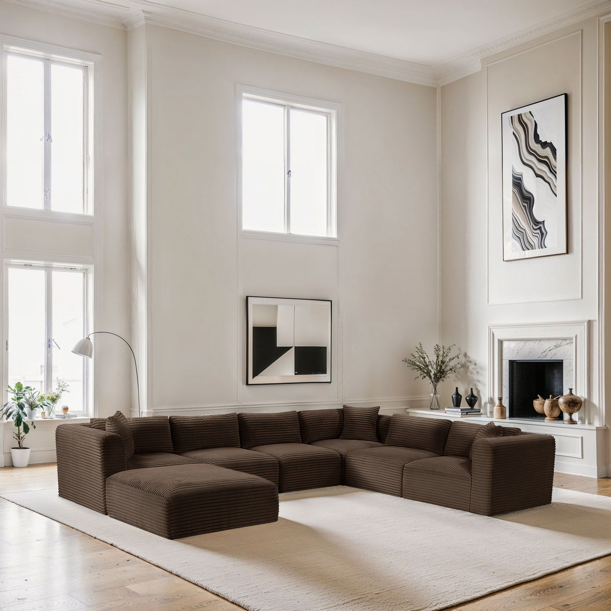 Shaggy - 7 Piece Modular U-Shaped Sectional With Ottoman