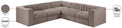 Rummi - Symmetrical Velvet Performance Fabric Upholstered 5 Piece Modular Sectional