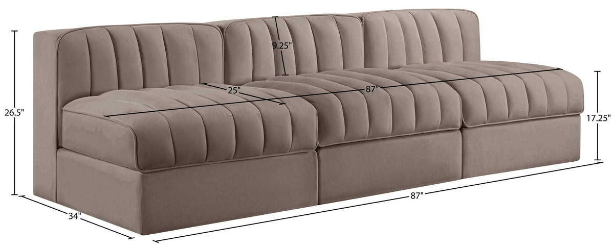 Rummi - Velvet Performance Fabric Upholstered 3 Piece Modular Armless Sofa