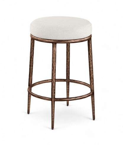 Ferro - Linen Textured Performance Fabric Upholstered Backless Counter Stool - Cream / Brushed Bronze