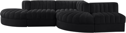 Rummi - Rounded Velvet Performance Fabric Upholstered 5 Piece Modular Sectional