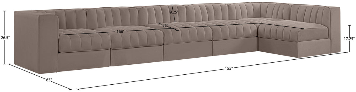 Rummi - Velvet Performance Fabric Upholstered 6 Piece Modular Sectional, L-Shaped (Right)