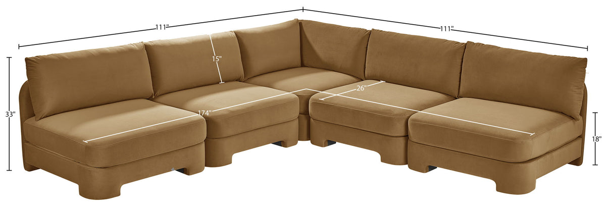 Hammond - Velvet Performance Fabric Upholstered 5 Piece Armless Sectional
