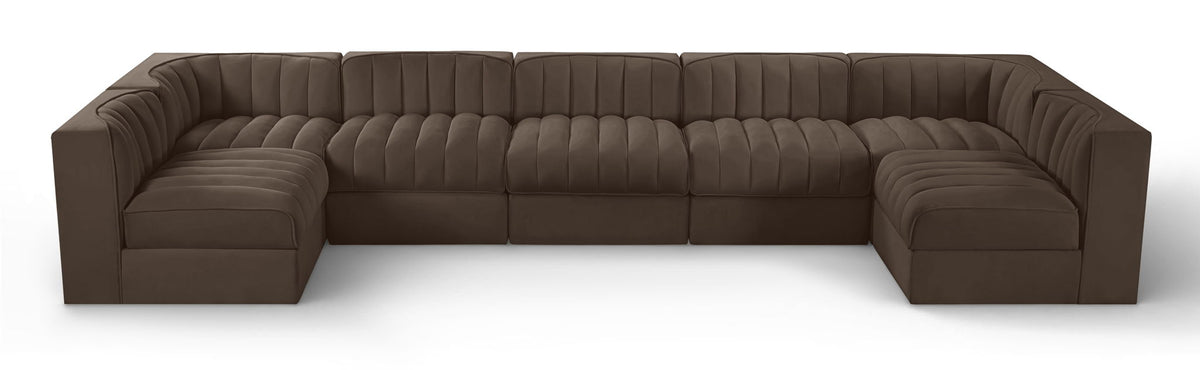 Rummi - Velvet Performance Fabric Upholstered 7 Piece Modular Sectional (With 2 Corner Chairs)