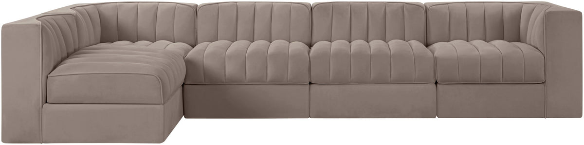 Rummi - Velvet Performance Fabric Upholstered 5 Piece Modular Sectional, L-Shaped (Right)