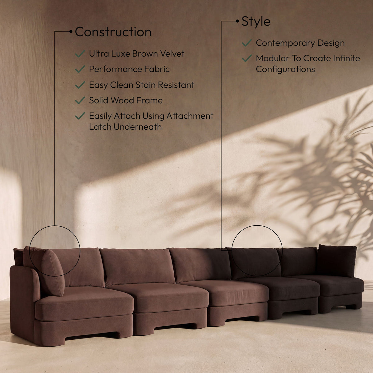 Hammond - Velvet Performance Fabric Upholstered 5 Piece Sofa