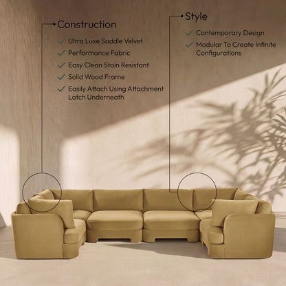 Hammond - Velvet Performance Fabric Upholstered 6 Piece U-Shaped Sectional