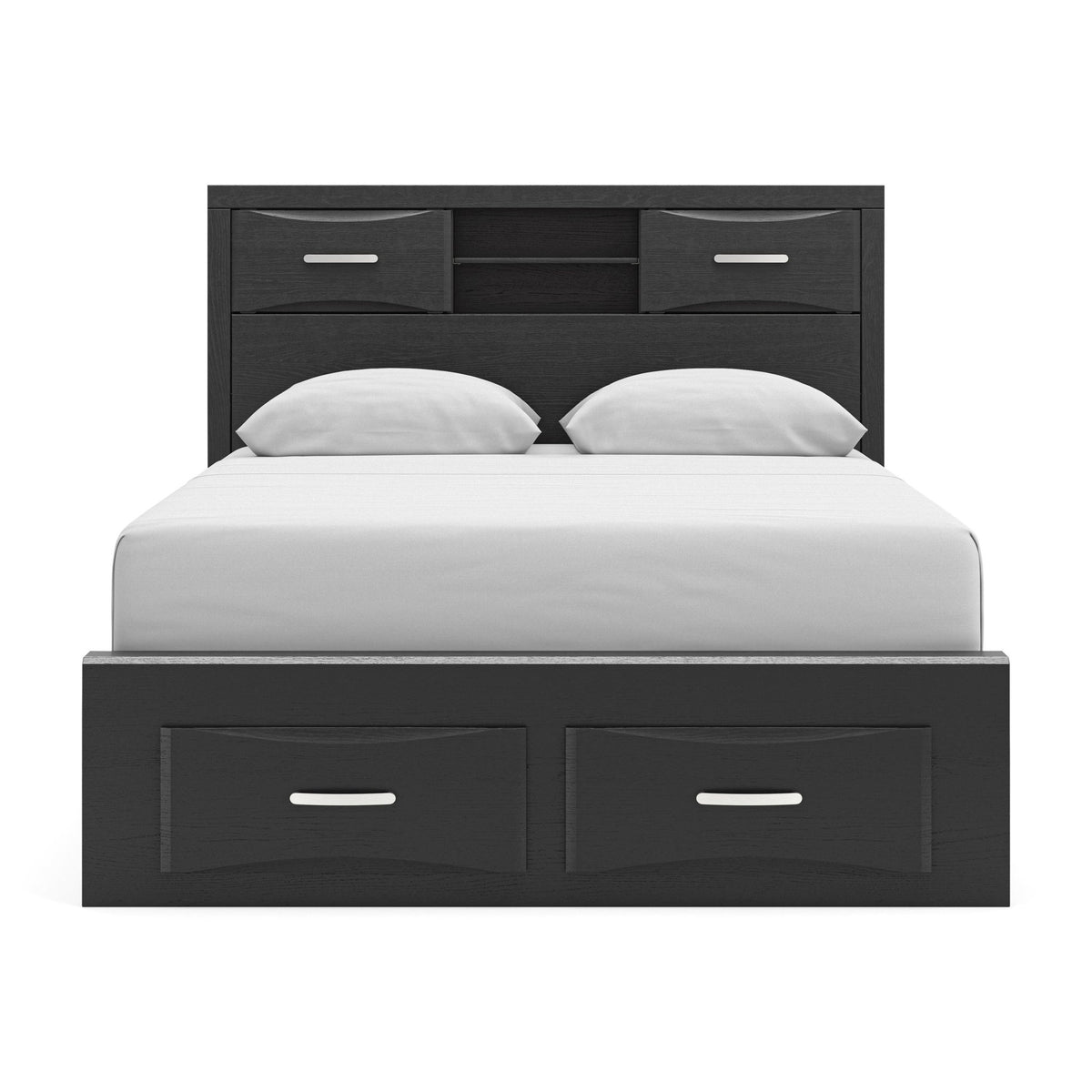 Stabotta - Queen Bookcase Bed With Storage Footboard And 2 Under Bed Storage Units - Black