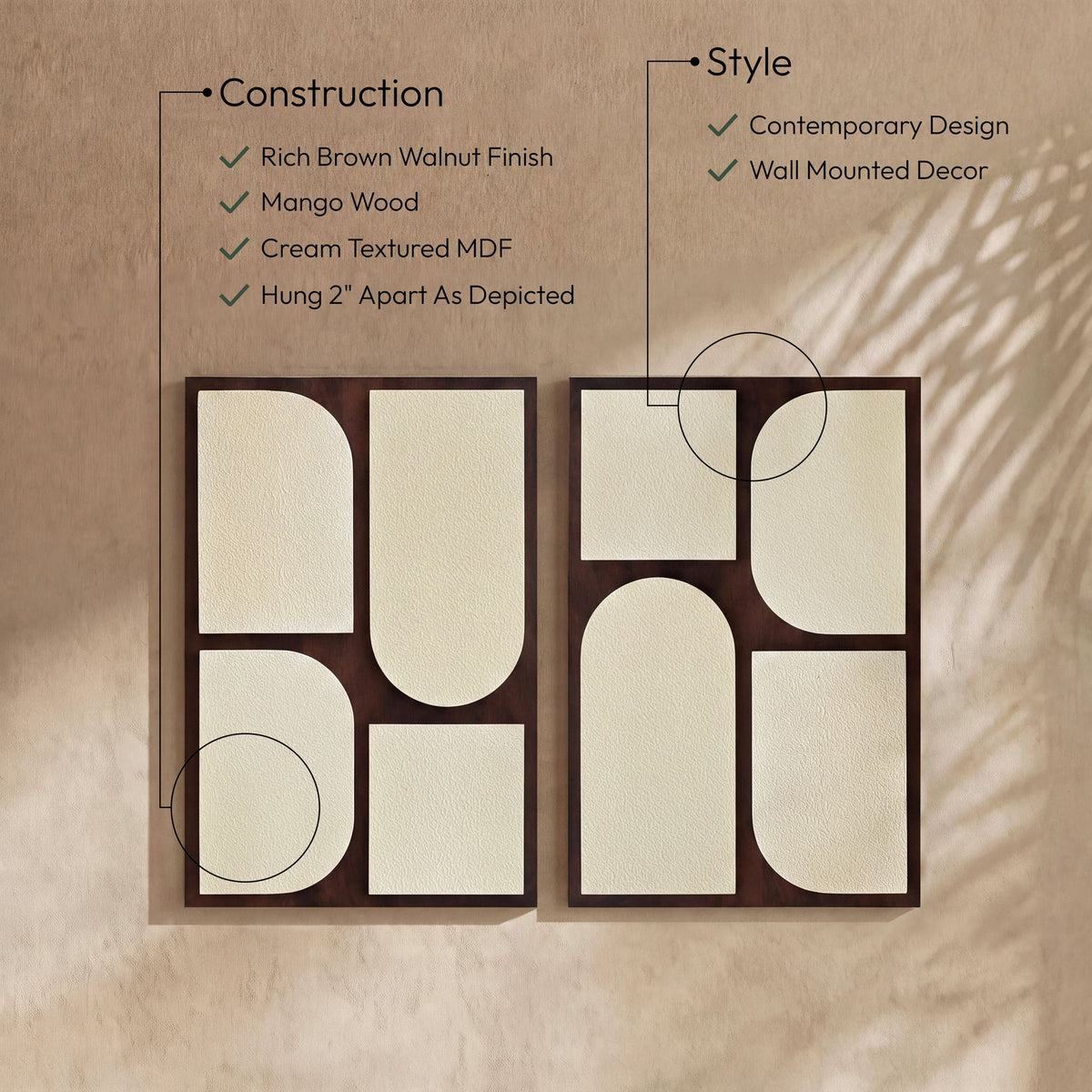 Icon - Mango Wood 2 Piece Wall Art