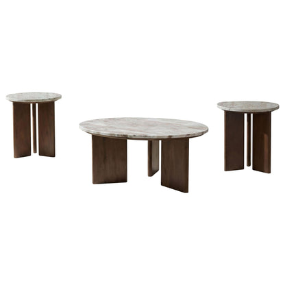 Jenna 3-piece Round Marble Top Coffee Table Set Brown