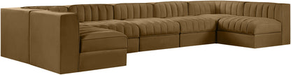 Rummi - Velvet Performance Fabric Upholstered 7 Piece Modular Sectional (With 2 Corner Chairs)