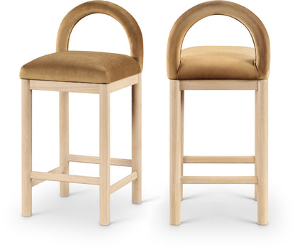 Conrad - Velvet Counter Stool With Natural Legs - Saddle