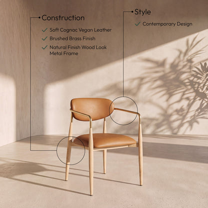 Ronda - Vegan Leather Upholstered Dining Arm Chair - Natural Legs