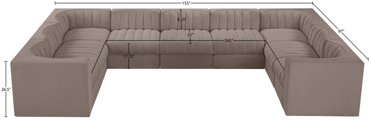 Rummi - Velvet Performance Fabric Upholstered 9 Piece Modular Sectional