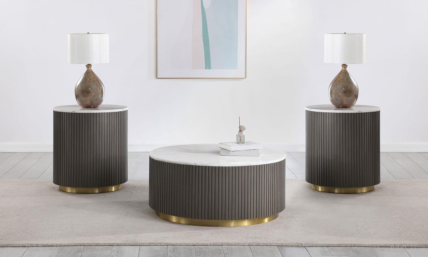Jason 3-piece Round White Marble Coffee Table Set Charcoal