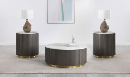 Jason 3-piece Round White Marble Coffee Table Set Charcoal