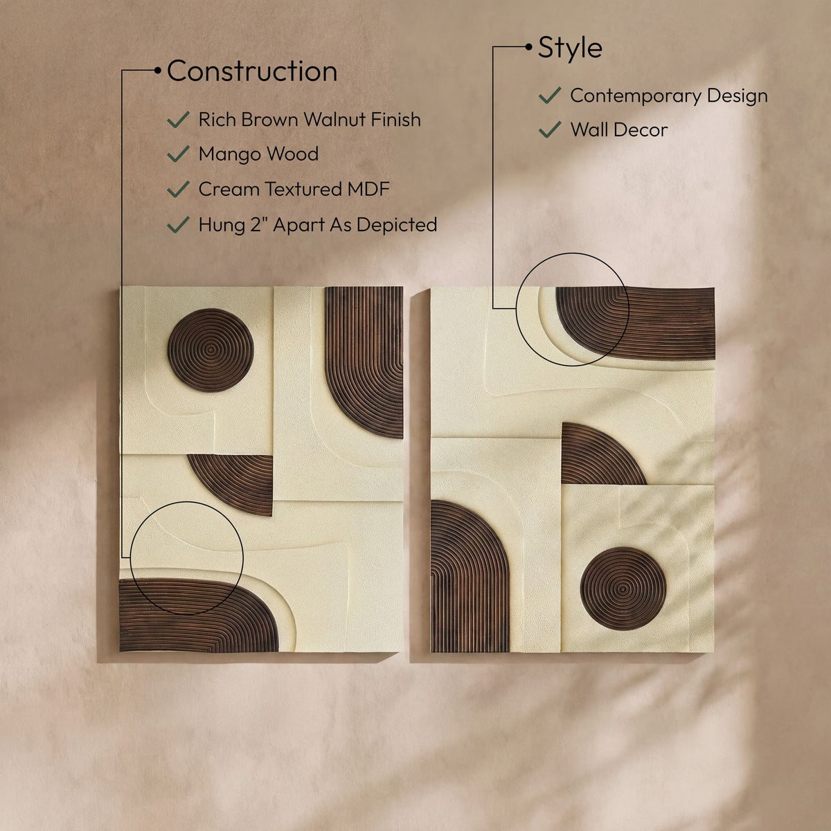 Element - Mango Wood 2 Piece Wall Art