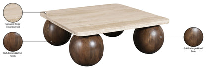 Strata - Travertine And Mango Wood Coffee Table - Brown / Beige