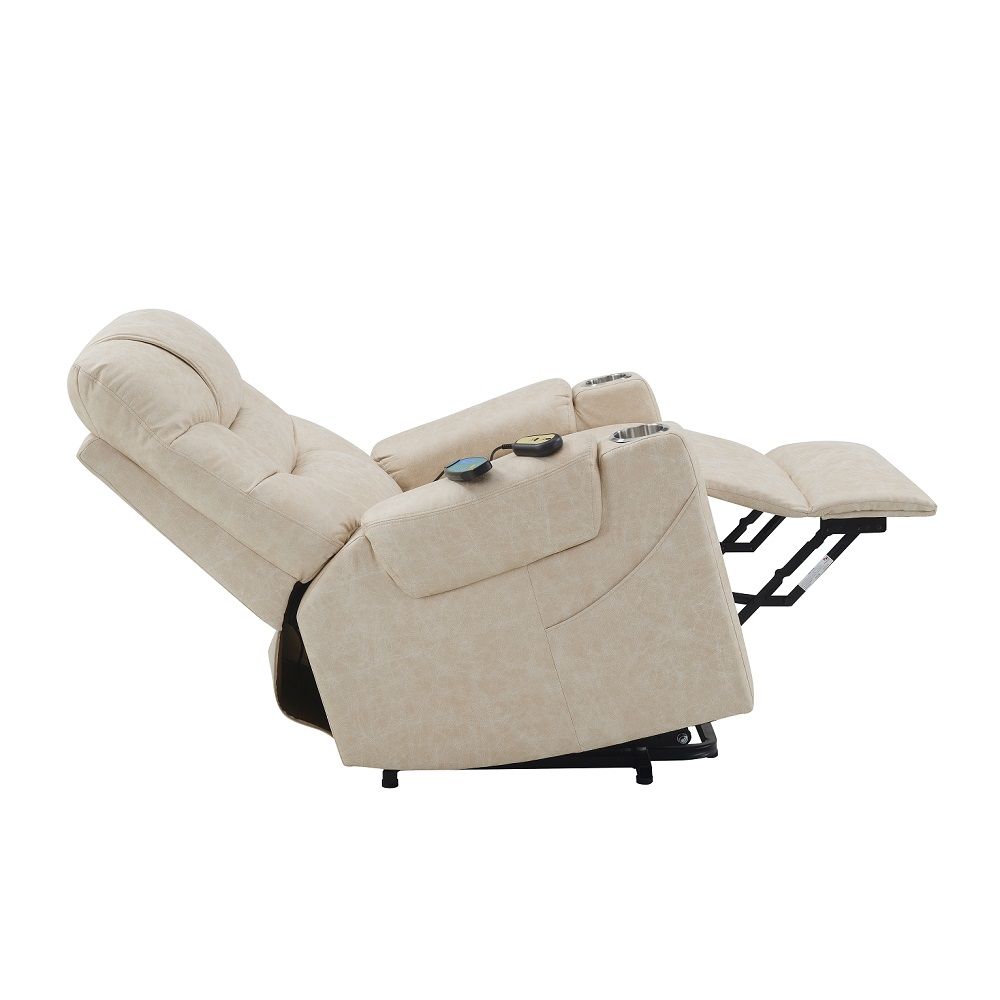 Nairi - Power Recliner With Lift, Heating & Massage - Ivory Polished Microfiber