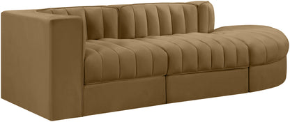 Rummi - Velvet Performance Fabric Upholstered 3 Piece Modular Sectional