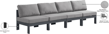 Nizuc - Outdoor Patio 4 Seat Armless Modular Sofa With Gray Frame