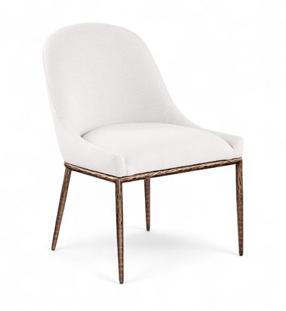 Ferro - Linen Textured Performance Fabric Upholstered Dining Side Chair - Cream / Brushed Bronze