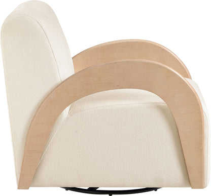 Neria - Chenille Fabric Upholstered Swivel Accent Chair - Cream / Painted Natural