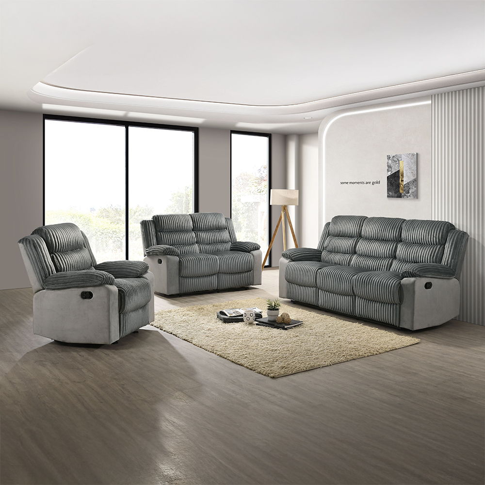Lesley - Motion Sofa - Gray Corduroy & Velvet