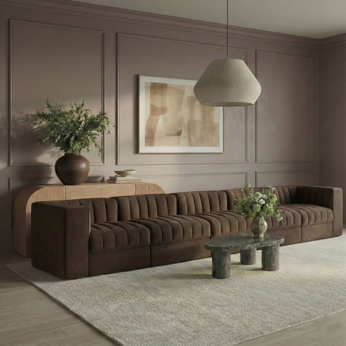 Rummi - Velvet Performance Fabric Upholstered 5 Piece Modular Sofa