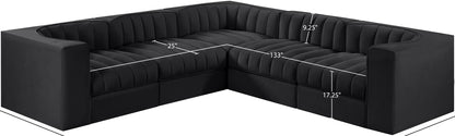 Rummi - Symmetrical Velvet Performance Fabric Upholstered 5 Piece Modular Sectional