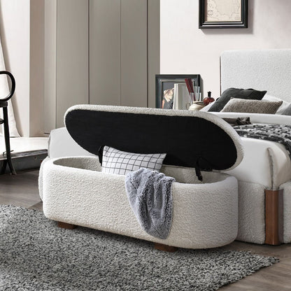 Sandro - Bench With Storage - Beige Boucle & Walnut