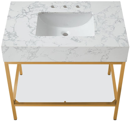 Marmo - Engineered Marble Bathroom Vanity With Gold Base