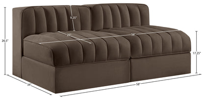 Rummi - Velvet Performance Fabric Upholstered 2 Piece Modular Armless Loveseat