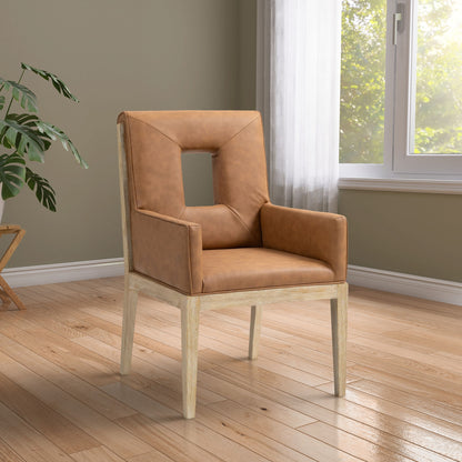 Gwendolyn - Faux Leather Dining Arm Chair With Natural Frame